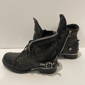 A.S.98 black metalic leather oombat ankle boot.